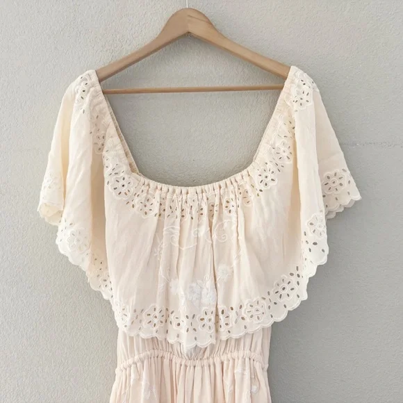 Free People Tambourine Off Shoulder Maxi Dress Large Blush Pink Boho Ethereal - Picture 12 of 15